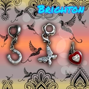 Brighton Red Enamel  & Silver Bundle - 3 Cable Bracelet Charms - 2 Beads